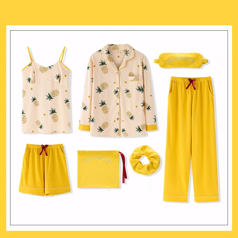 JRMISSLI для женщин Фламинго 7 шт. пижамный комплект хлопковые пижамы одежда сна