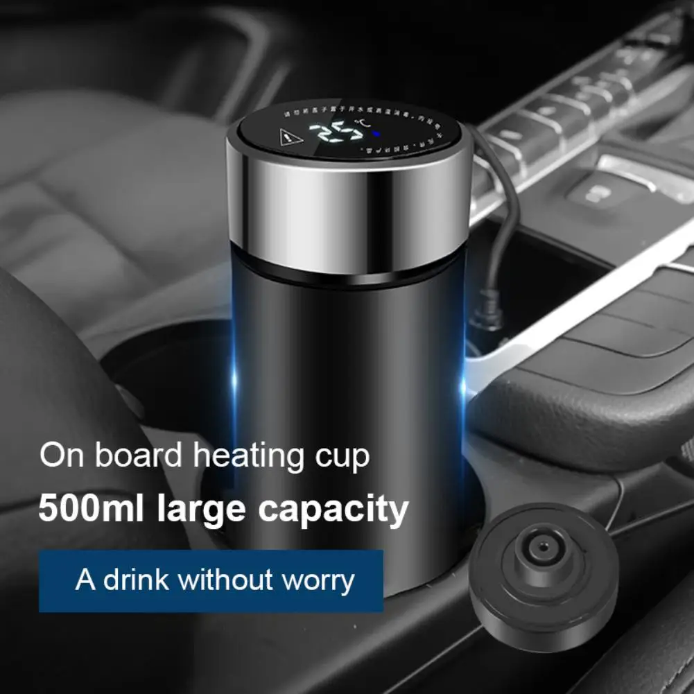 

350ml Portable Car Heating Cup Stainless Steel Water Warmer Coffee Bottle Car Kettle LCD Temperature Display Touch Screen 12 24V
