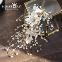 himstory gold bridal hairstick with shiny crystals beads hairpins for brides hair jewelry wedding hair accessories