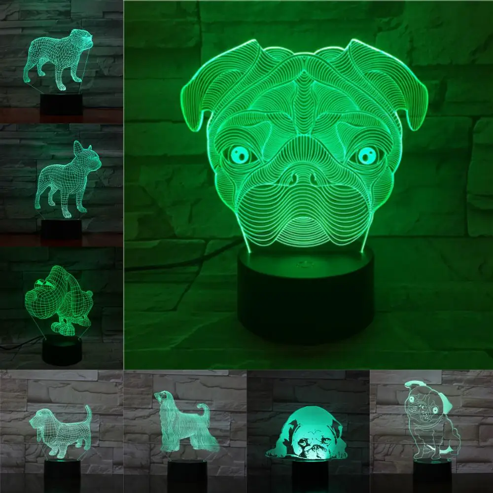 Симпатичные собаки 3D лампа Мопсы Bagitou афганские животные светильник Мультяшные