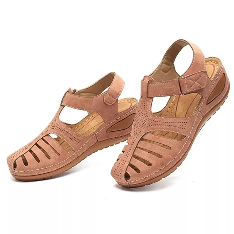 Summer Women Sandals Hollow Out Wedges Platform Heels Buckle Casual Sandalias Retro Rome Hook Loop Embroidery Sewing Cool Shoes