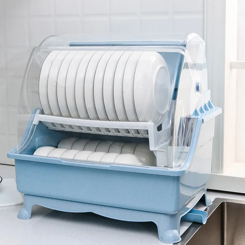 

Kitchen Dish Rack Tableware Bowl Chopstick Storage Box Plastic Household Drainer Large Lid Double Layer Container