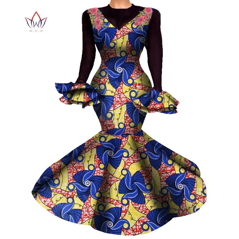 2020 Long African Dresses For Women Dashiki Nigeria Traditional Wedding Dress Bazin Riche Wax Ankara Dress Full Sleeve WY7827