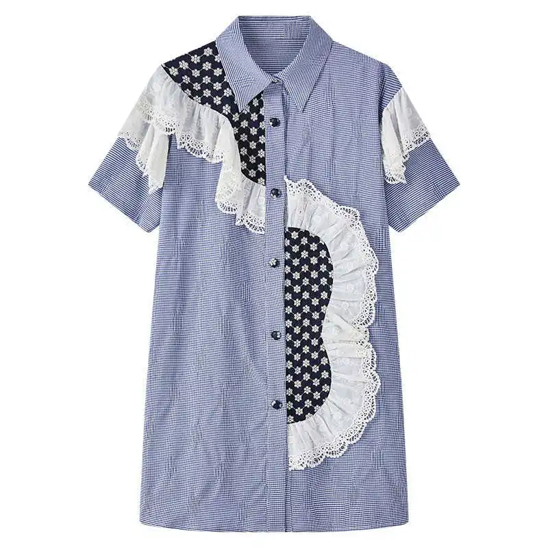 

LANMREM Women Laple Collar Patchwork Ruffle Dress Temperament Loose Fit Fashion Tide Summer 2021 New Arrival 2K2147