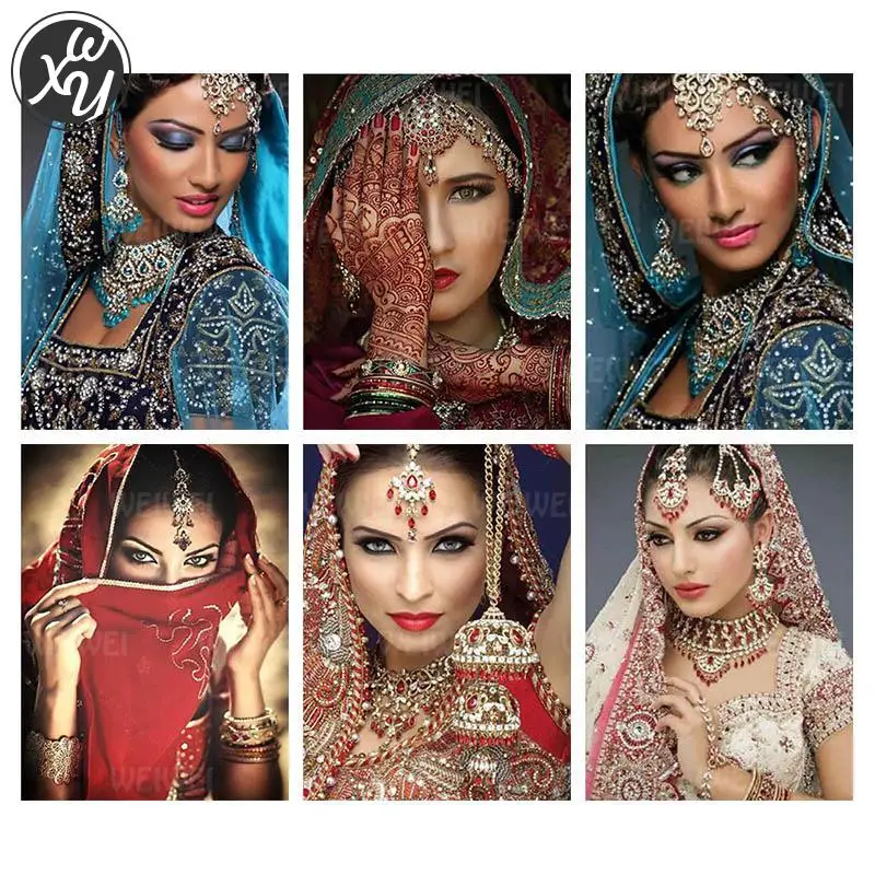 Алмазная живопись для взрослых с изображением индийских красавиц Набор вышивки