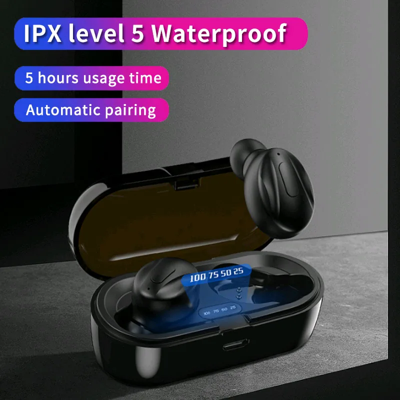 

5.0 Headphones with Charging Touch Control Case IPX5 Waterproof Sports Earpiece Stereo Earbuds True Wireless Earphones Bluetooth