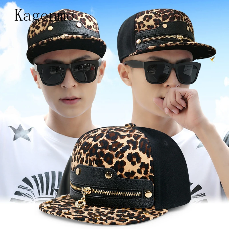

Kagenmo Sun Hat Fashion Hip Hop Leopard All-Match Cap Unisex Cool Baseball Cap Zipper Cool Men Hiphop