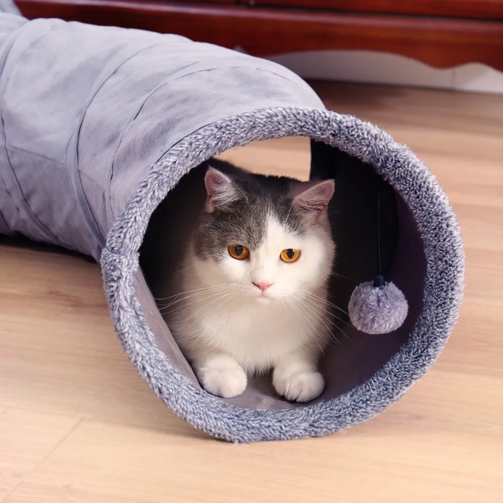 Забавный Кот игровой туннель складной 2 отверстия 130 см Кошка Туннель Играть Crinkle звук Кот кролик игровой туннель с мячом котёнок Кот игрушка