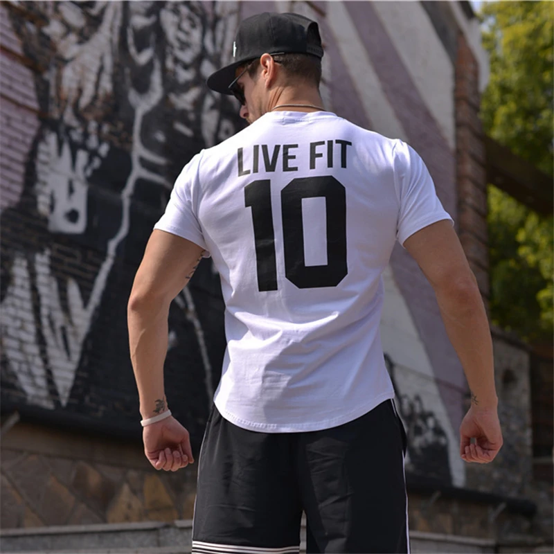 2020 летняя хлопковая футболка для тренажерного зала Спортивная Мужская с