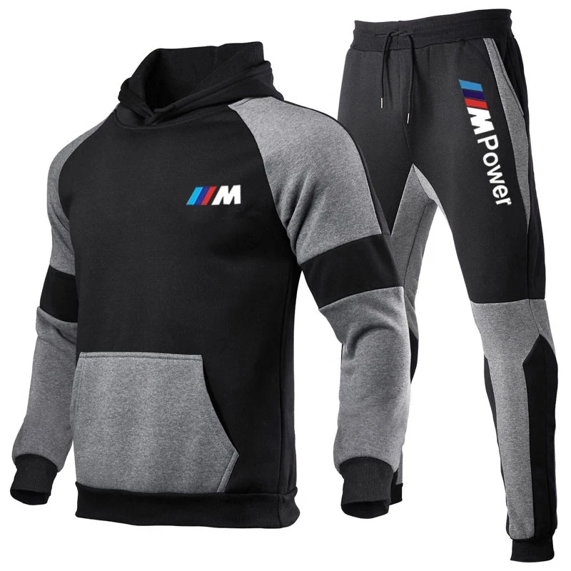 

2021 New 2 Pieces of BMW Men's Sportswear Wwith Hood + Standard Pants Hooded Sweatshirt Men's Casual Wear S-3XL