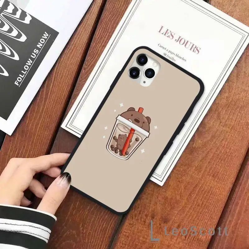 

Lovely bear cup bubble tea phone case for iPhone 11 12 pro XS MAX 8 7 6 6S Plus X 5S SE 2020 XR Soft silicone