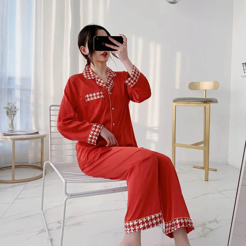 Long Sleeve Pajamas Autumn Trousers Suit Fashion Pyjama Set Large Size Nightwear Home Service House Nightdress Costume Outfit
