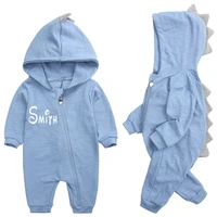 personalized baby outfit spring and autumn cartoon dinosaur baby one piece long sleeve hooded outing baby romper zipper romper