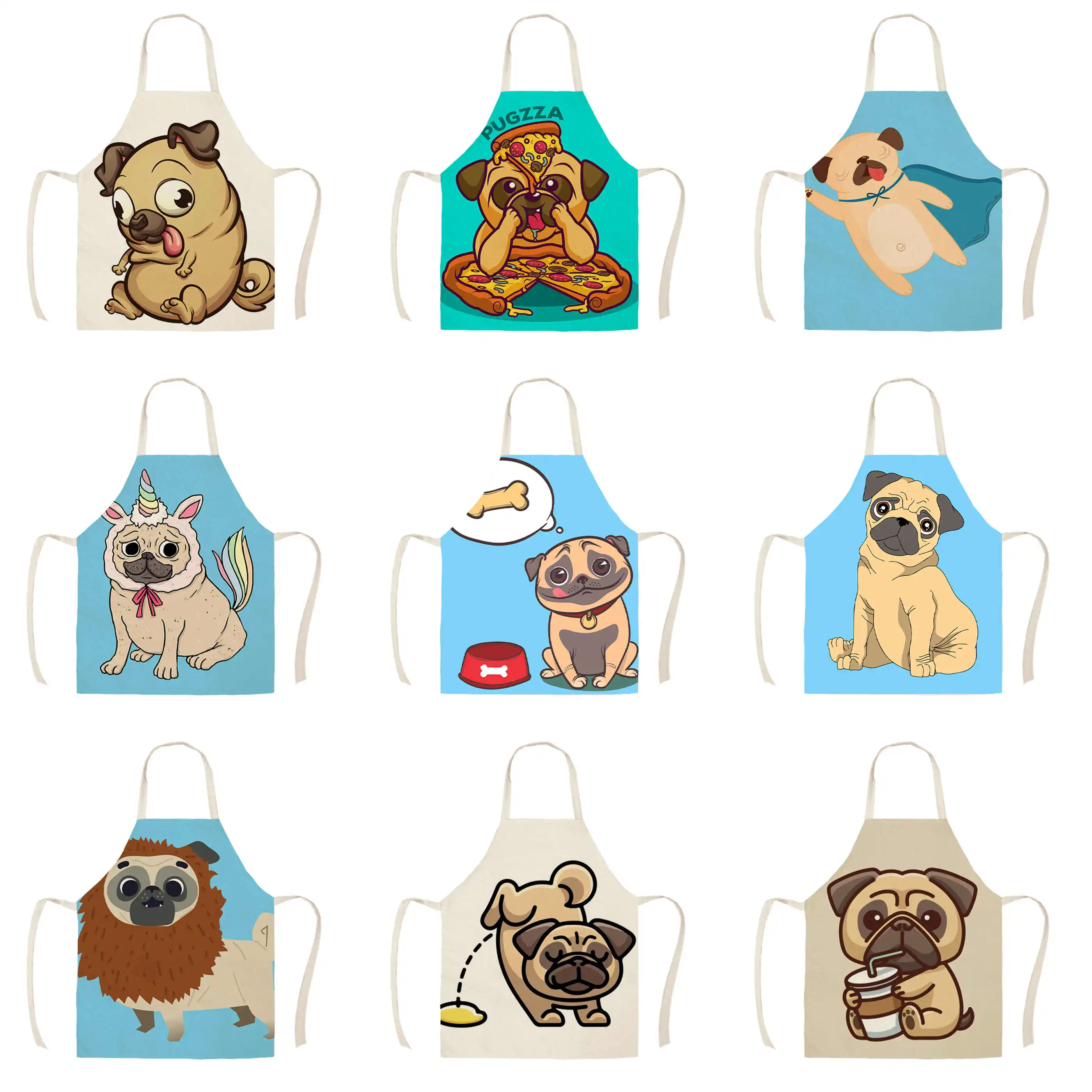 

фартук для кухни фартук кухонные аксессуары Креативный милый фартук для мопса для взрослых и детей, кухонный Льняной Фартук с принтом для у...