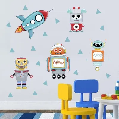 Ракета робот настенные наклейки для мальчиков Спальня Декор стена игровой