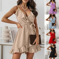 50 hot sales strap dress sexy v neck polyester comfort stretch summer dress for beach