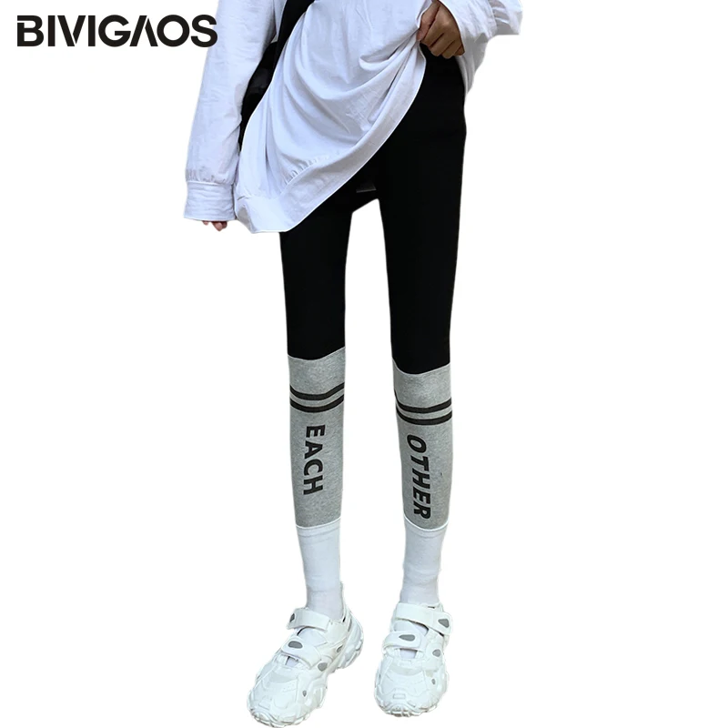 BIVIGAOS Весенние новые женские хлопковые Стрейчевые леггинсы с высокой талией