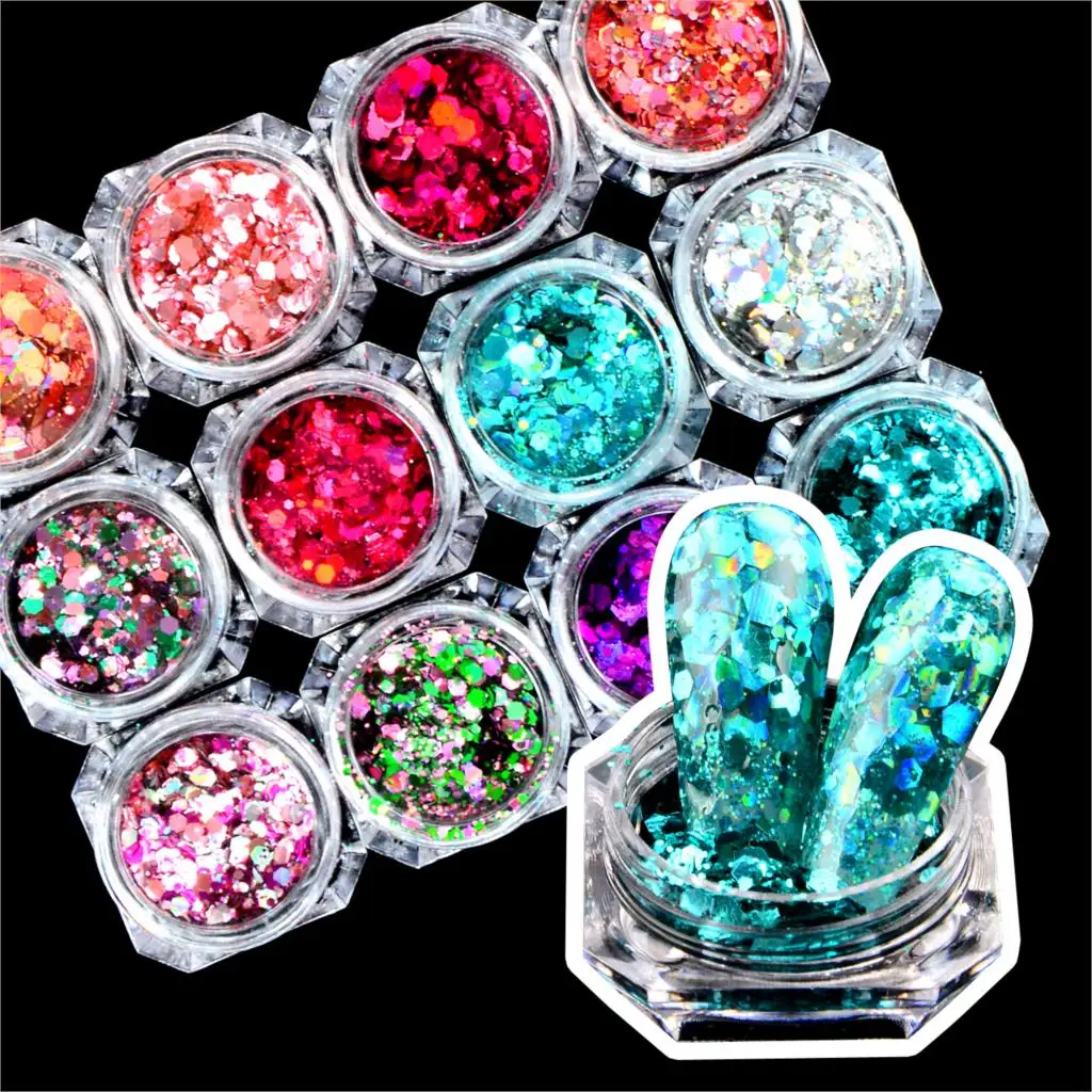 1 шт. шестигранник голографический блестящий для ногтей набор пудры пигмент DIY