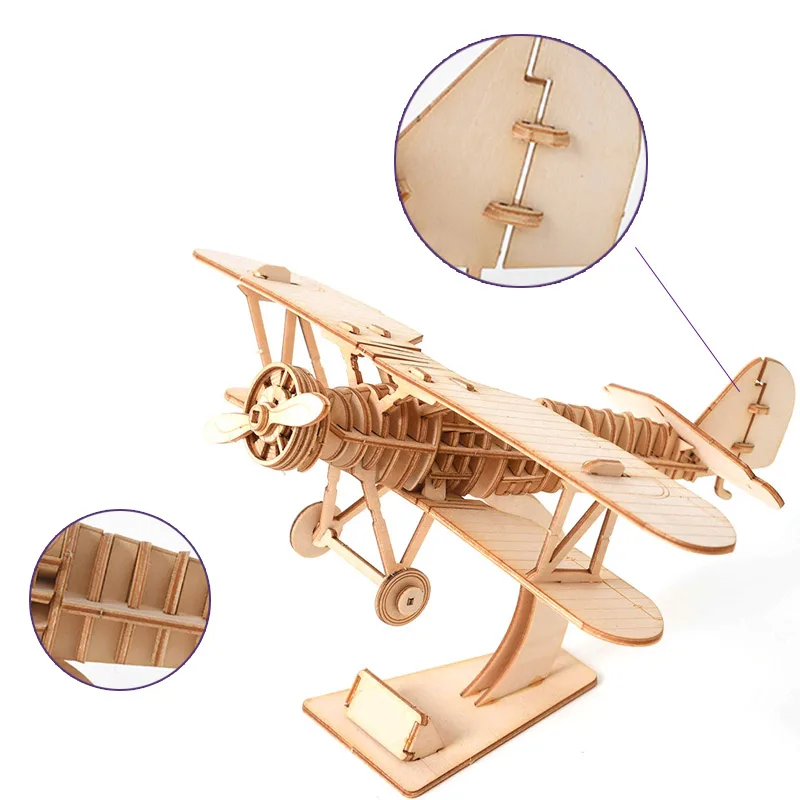 DIY Drone Biplane 3D Wooden Airplane Toys Child Puzzle Assembly Model Toy Craft Kits Christmas Kids Gifts Desktop Decoration | Игрушки и