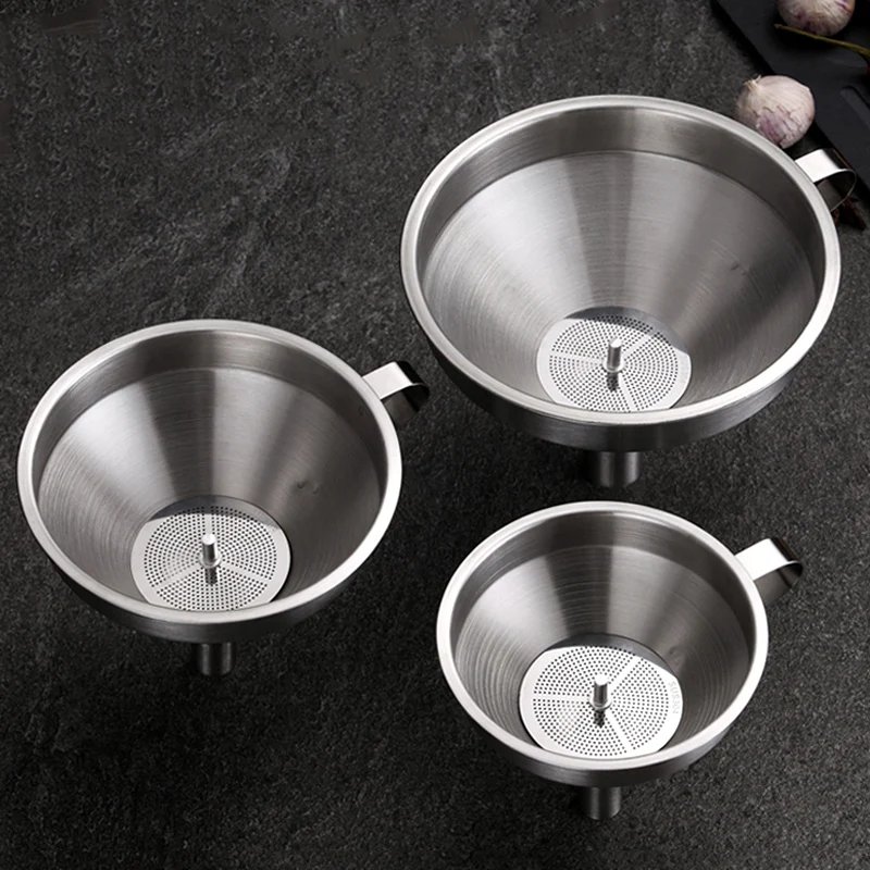 

3Pcs Funnel Set Stainless Steel Funnels Wide Mouth Oil Liquid Funnel with Filter Kitchen Funnel for Bottle Canning Kitchen Tools