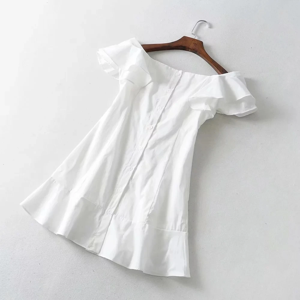 Женское платье с открытыми плечами Boho повседневное пляжное белое короткое