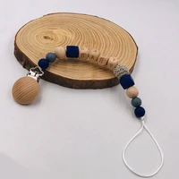 infant handmade wood beech bead silicone pacifier clip chains safe teething chain baby teether eco friendly anti dropping holder