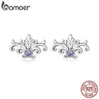 Женские серьги-гвоздики Bamoer, серьги-гвоздики из настоящего серебра 925 пробы с фиолетовым цирконием, ювелирные изделия для ушей в подарок
