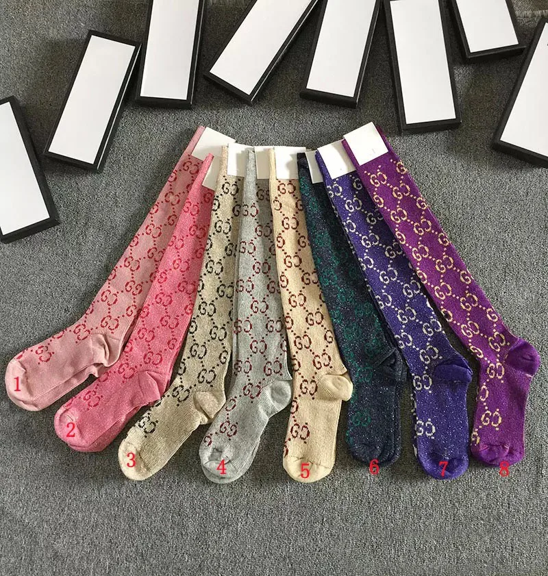 

15 Colors Golden Silk GG Letter Jacquard Women Stockings Luxury Socks Over Knee Women Hosiery Spring Knitted Socks With Box