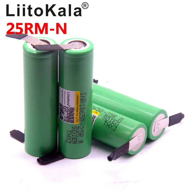 LiitoKala 18650 2500 mAh 3,6 V аккумулятор INR18650 25R M 20A descarga+ DIY natiquel