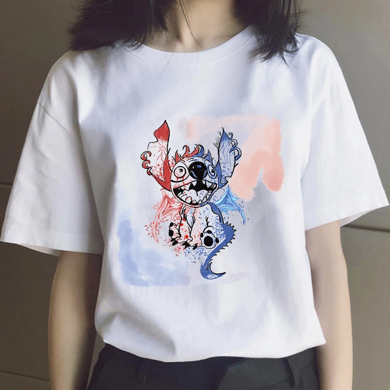 

Lilo & Stitch Women's T-Shirt Kawaii Tshirt Cartoon Female Printed Clothes T Shirt Cute Woman Casual Fashion Harajuku Tops Tees
