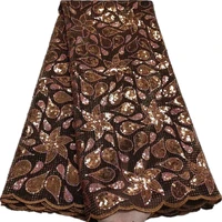 brown nigerian lace fabric 2021 high quality african sequins net embroidered french organza tulle lace fabric for sewing clothes