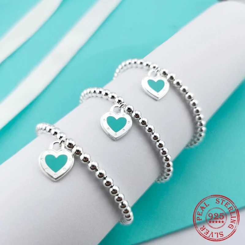 

Ladies Bracelet 925 Sterling Silver Enamel Blue Love Heart-shaped Jewelry Korean Fashion Valentine's Day Gift For Girlfriend