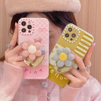 pink felt flower stand phone case for iphone 11 12 13 pro max case xr xs 7 8 plus cover hard matte shockproof fundas cover shell
