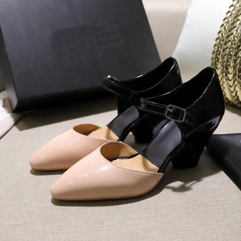 

2020 Newest High Heel Shoes Woman Pointed Toe Mixed Color Patchwork Pumps Ladies Fashion Gladiator Sandals