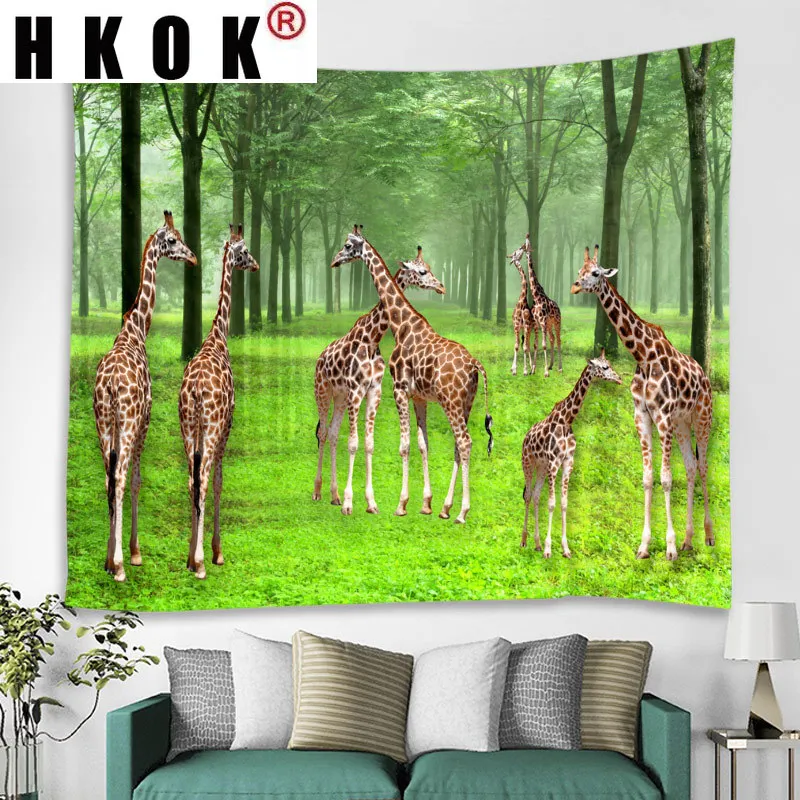 

HKOK Giraffe Tapestry Wall Rugs Wall Hanging Fabric Mural Background Cloth Towel Beach Fabric Blanket Bedroom Living Home Decor