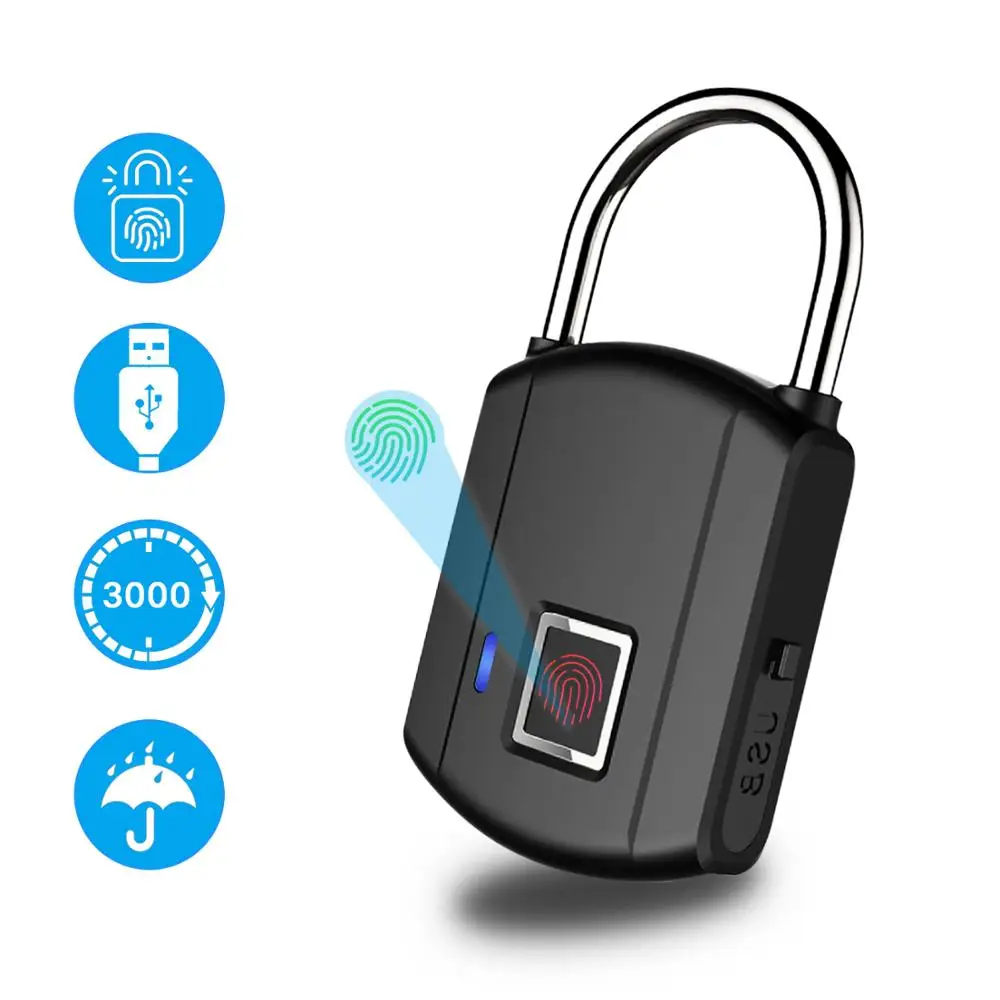 

ANBIUX Fingerprint Lock Smart Padlock Thumbprint Door Padlocks Portable Anti-Theft Fingerprint Lock for Bag Drawer Suitcase IP65