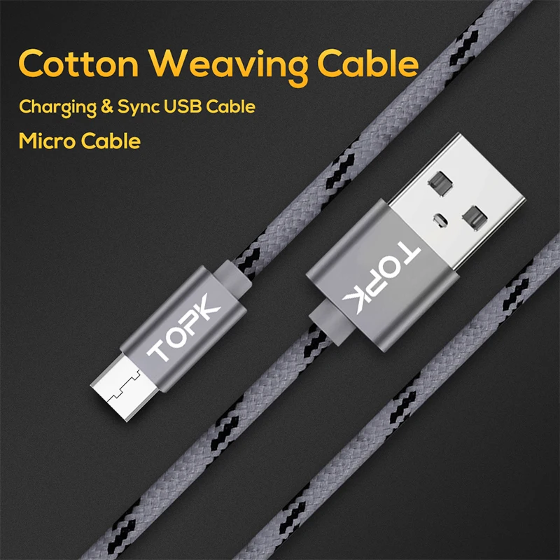 TOPK AN09 Micro USB кабель 2.4A быстрая Синхронизация данных зарядный Andriod Microusb мобильный