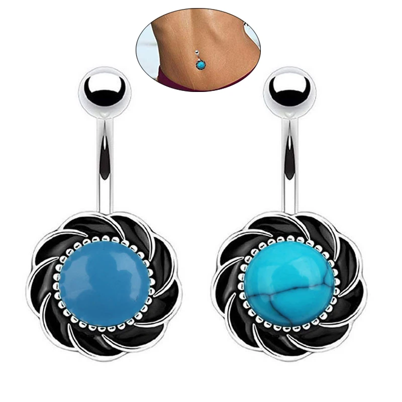 Женское сексуальное кольцо для пирсинга живота с синим камнем Бирюзовый Циркон