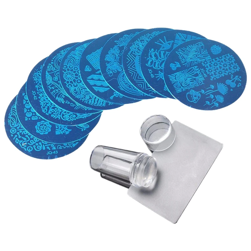 

10 шт. штамповочная пластина + прозрачный силиконовый штамп + скребок для дизайна ногтей Ie штамп инструмент для маникюра шаблон WH998