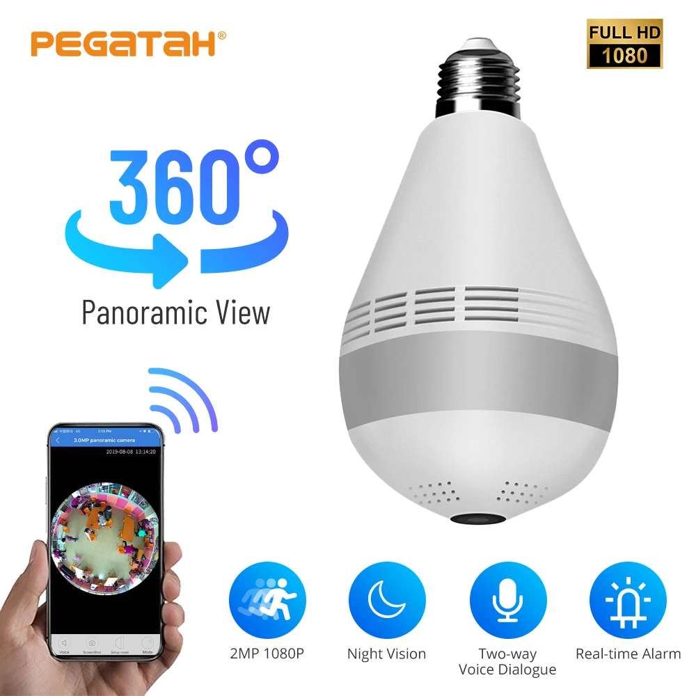 Беспроводная панорамная Wi-Fi камера рыбий глаз с углом обзора 360 ° 1080P HD IP-камера