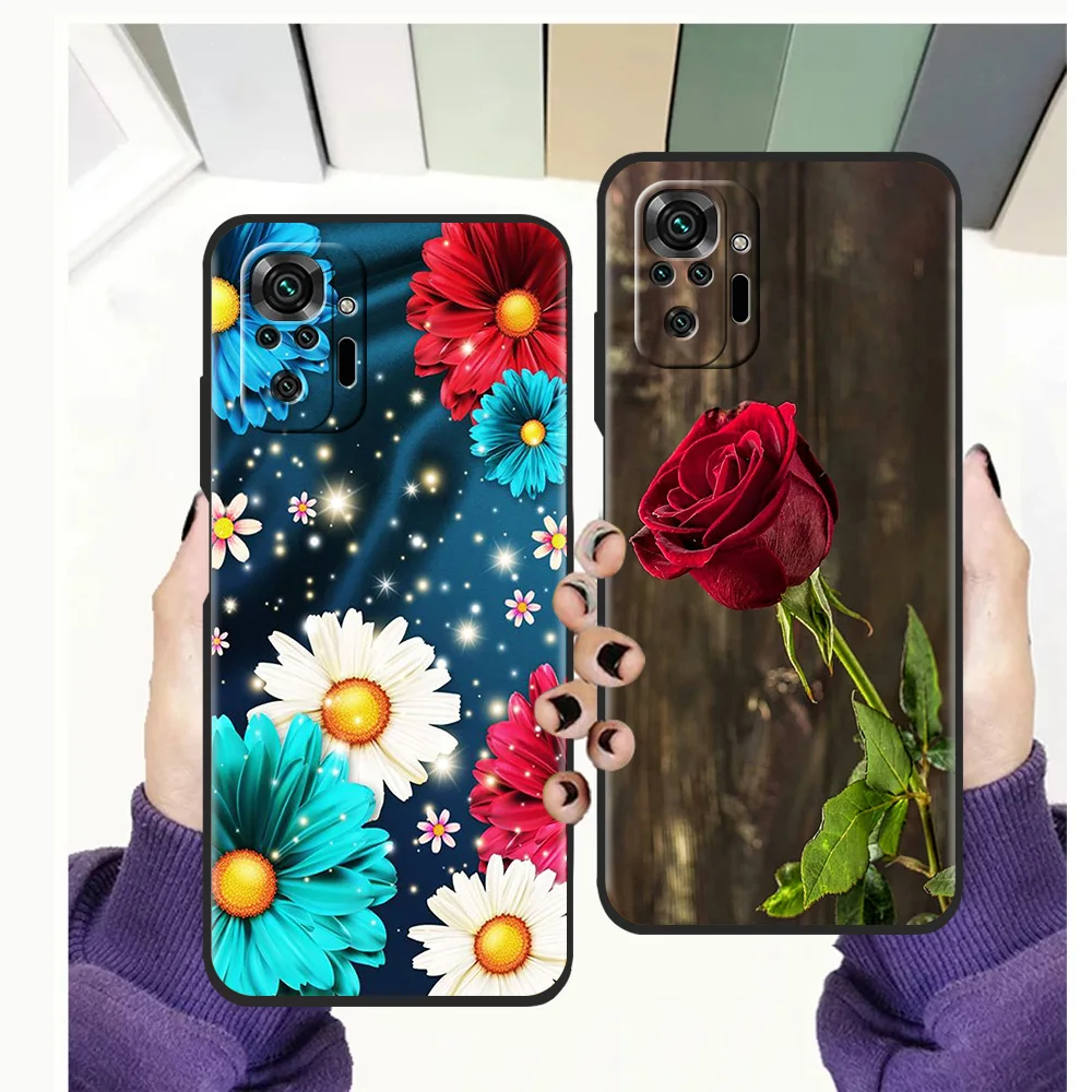 

Red Roses Flowers Phone Case for Redmi Note 11 Pro Plus 7 8 8T 9S 9 10 Pro K40 Gaming 8 9 9A 9C Plus Shockproof Silicone Shell