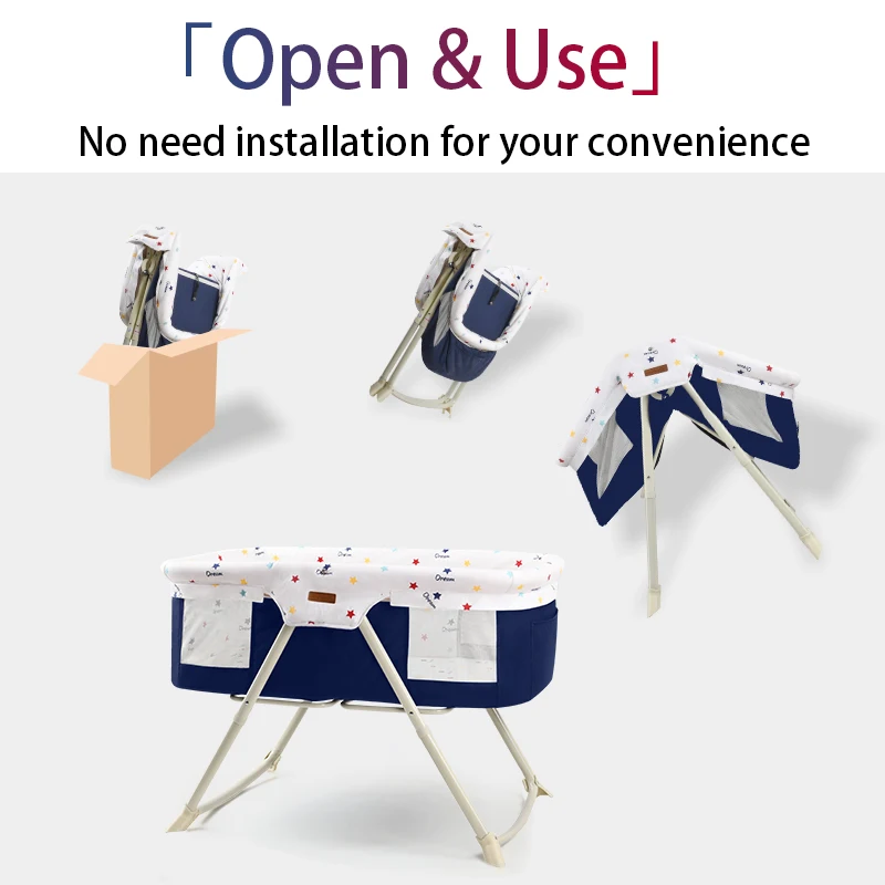 

Baby Crib Foldable Bed Multifunctional With Storage Basket Cradle Rocker Kid Game Bed Portable Baby Crib For 0-3 Years Kids