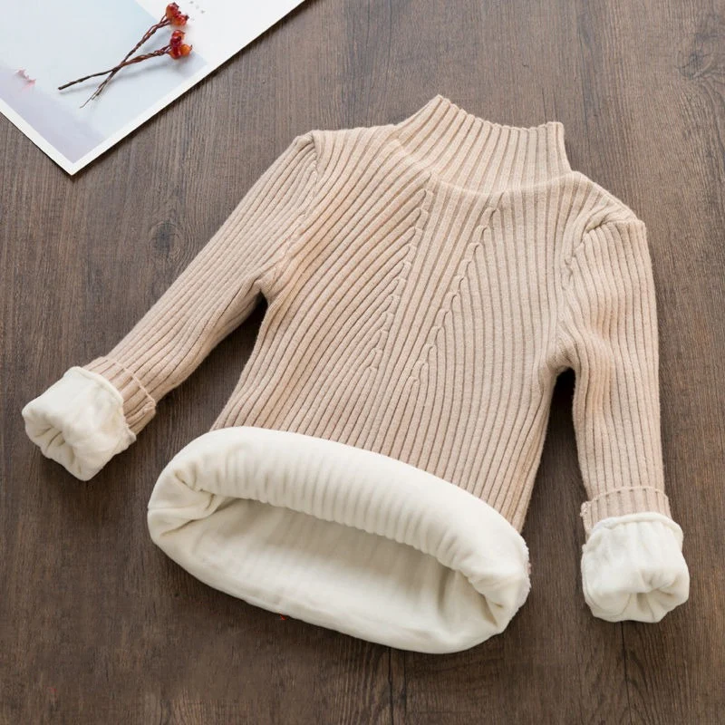 

Girl Wool Sweater Underwear Tops 2021 Velvet Thicken Warm Winter Autumn Knitting Pullover Outdoor Kids Baby Children Clothing
