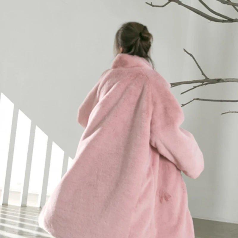 

Lucyever 2020 Winter Long Faux Fur Coat Womens Korean Style Loose Turn-down Collar Plush Coats Woman Casual Thick Warm Overcoat