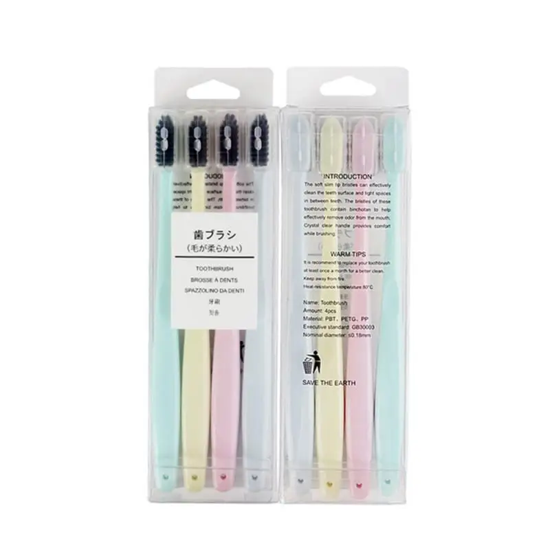 

4PC/Set Bamboo Charcoal Toothbrush 4Color Non-slip Grip Handle Care Tool Small Brush Head Deep Cleaning Oral Oral Hygiene Tool