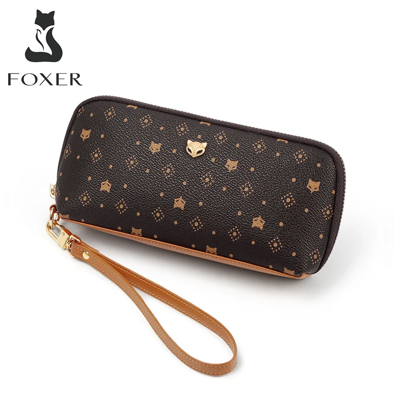 FOXER Women Printing Clutch Bag PVC Leather Cosmetic Bag Lady Money Bag Storage Female Long Clutch Wallet Classic Phone Purse