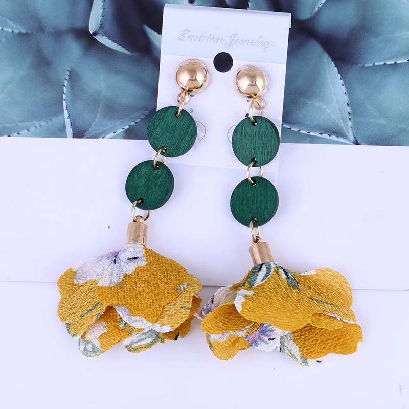 Green LanHua Liuxsp женские тканевые висячие серьги с кисточками, длинные серьги, Мода, новые серьги с подвеской, деревянные тканевые женские серьги, лучший подарок - Окраска металла: Green LanHua