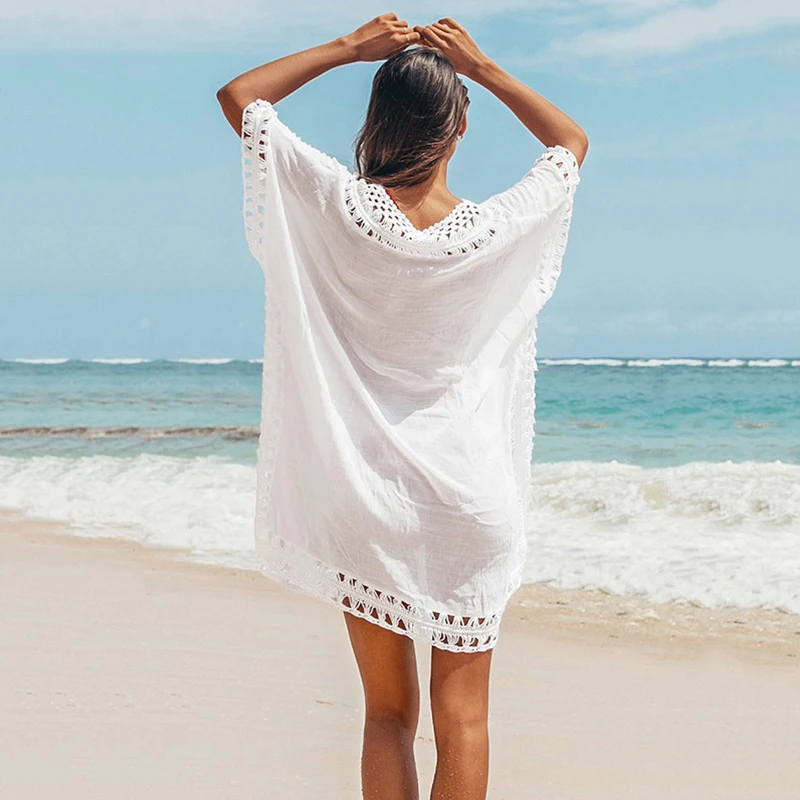 

Sale Women V-neck Pullover Solid Cover Up Summer Sexy Mesh Beach Cover-ups Swimwear 2021 Tassel Bikini Swimsuit Cover Up Dress