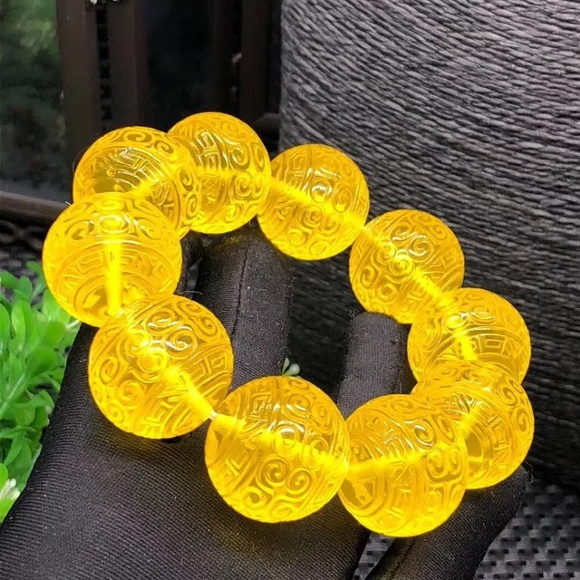 Натуральные старые язычковые браслеты с янтарными бусинами желтые мужские