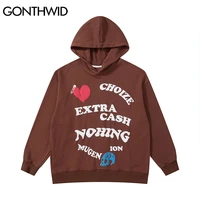 gonthwid streetwear hip hop hoodie sweatshirt skeleton letter print hooded 2021 mens harajuku cotton winter pullover brown